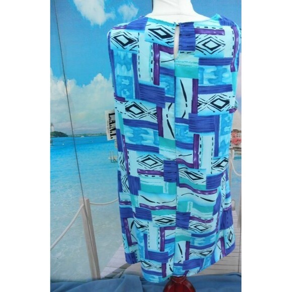 NEW by L.A.N.Y, SLEEVELESS DRESS,BLUE MULTI-COLOR PLUS SIZE 1X (MADE IN THE USA) - Picture 5 of 11